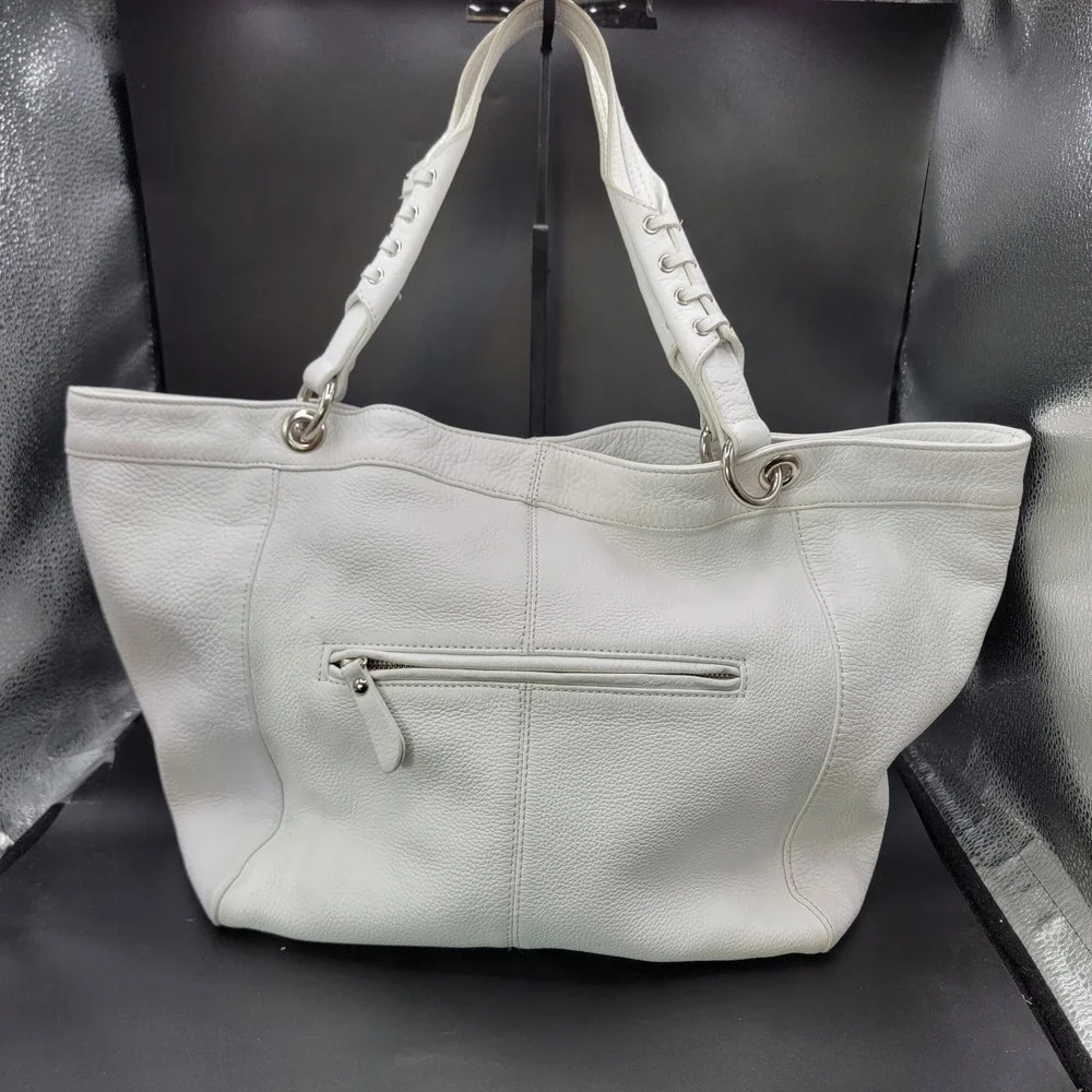 Donald J Pliner Large White Pebble Leather Slouch Hobo Shoulder Bag Lined